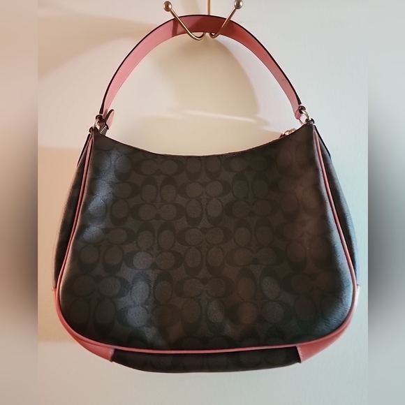 Coach Signiture Zip Brown & Coral Handbag - Picture 10 of 11